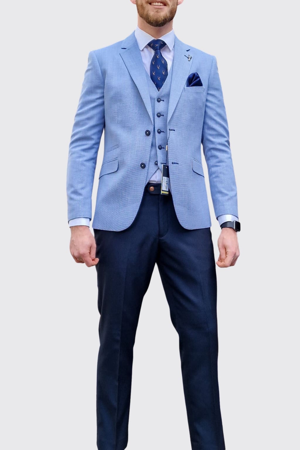 Cavani Miami Sky Blue Suit with Navy Trousers - MENSWEARR.COM Cavani Miami Sky Blue Suit with Navy Trousers - MENSWEARR.COM