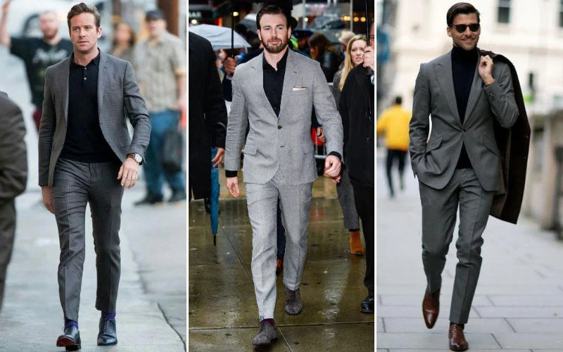 Timeless Elegance of Grey Suit and Black Shirt Outfits for Men