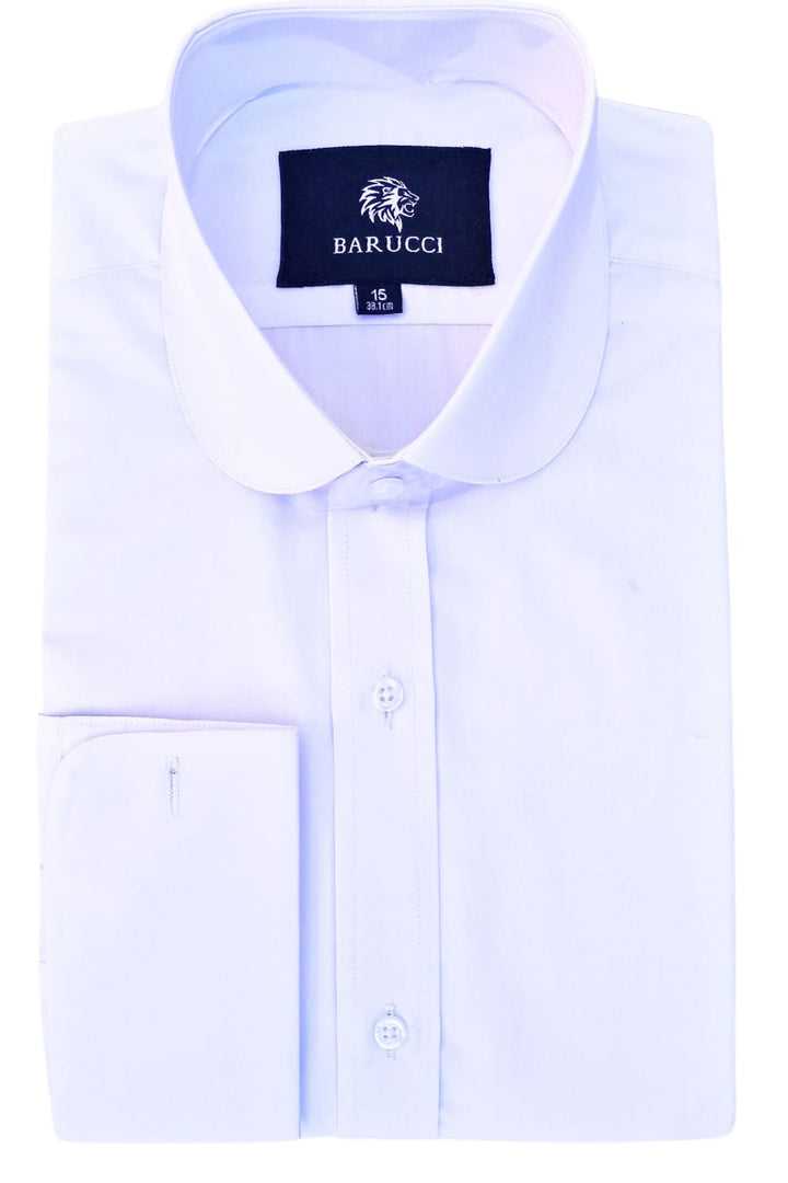 Barucci Men’s Penny Round Collar White Double Cuff Shirt - UK 14.5 | EU 37 - Shirts