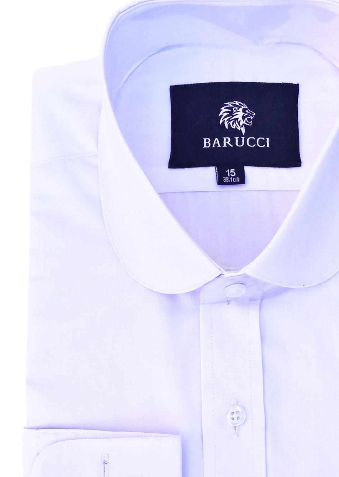 Barucci Men's Penny Round Collar White Double Cuff Shirt - MENSWEARR.COM