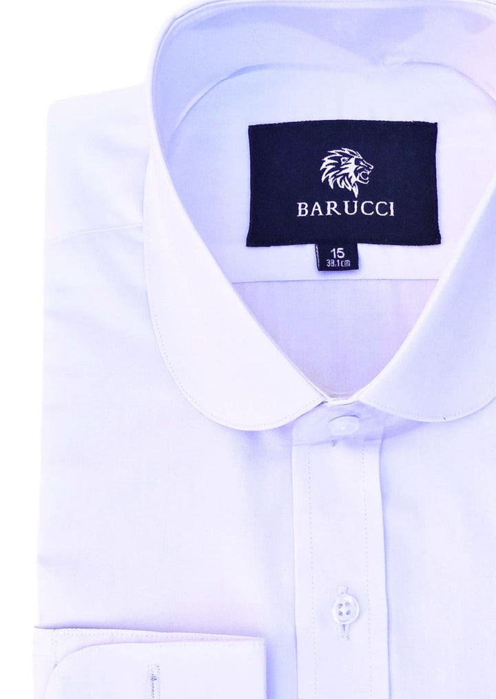 Barucci Men’s Penny Round Collar White Double Cuff Shirt - Shirts