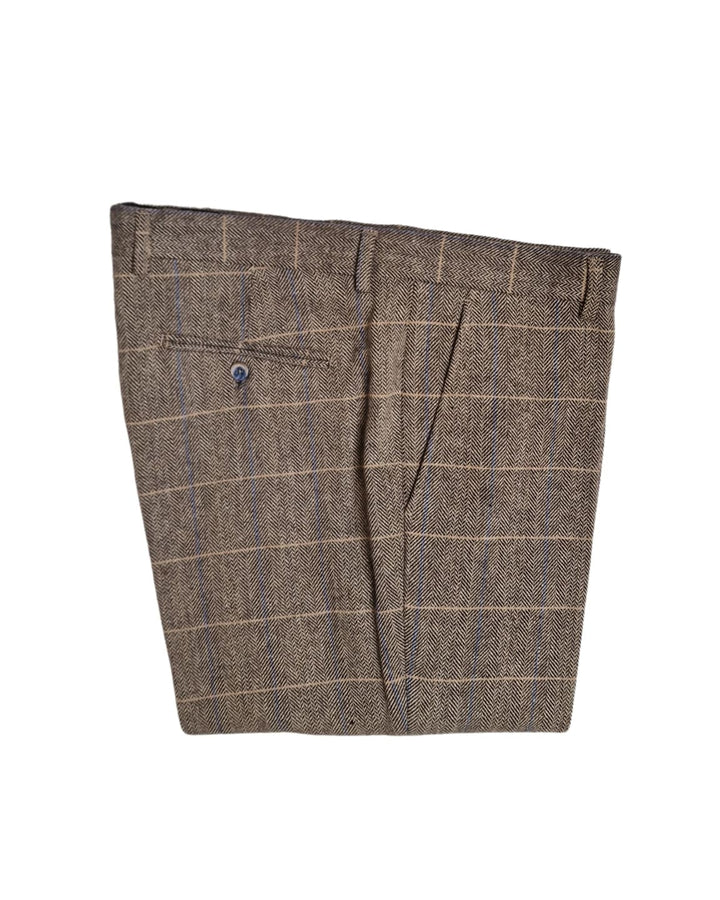 Cavani Albert Men’s Brown Tweed Check Trousers - Suit & Tailoring