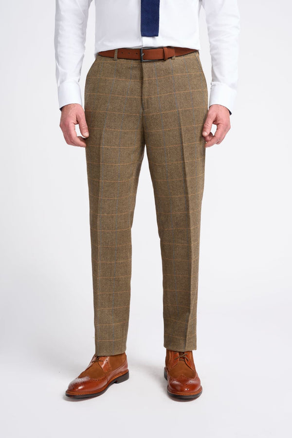Cavani Albert Men’s Brown Tweed Check Trousers - MENSWEARR.COM - MEN’S SUIT TROUSERS