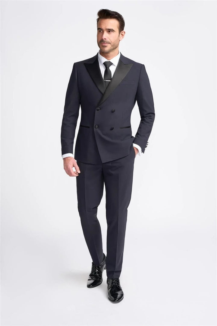 Cavani Aspen Men’s Navy Double Breasted Tuxedo Dinner Suit Suit - Suit & Tailoring