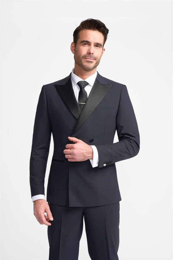 Cavani Aspen Men’s Navy Double Breasted Tuxedo Dinner Suit Suit - Suit & Tailoring