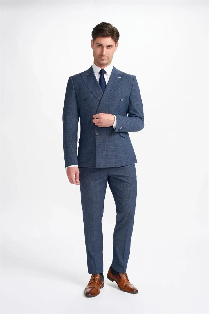 Cavani Bond Navy Check Double Breasted Blazer - Suit & Tailoring