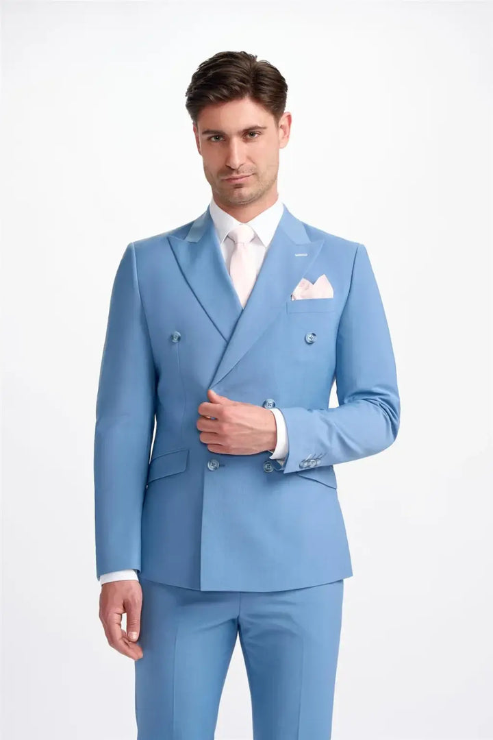 Cavani Bond Ocean Blue Double Breasted Blazer - 34R - Suit & Tailoring