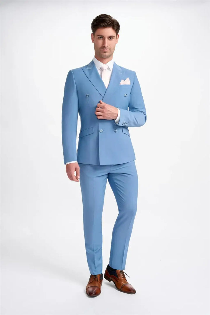 Cavani Bond Ocean Blue Double Breasted Blazer - Suit & Tailoring