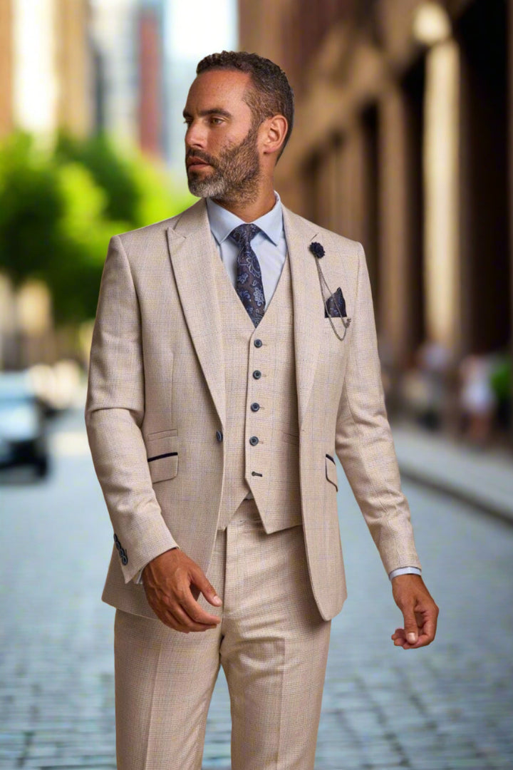 Cavani Caridi Men’s Beige Slim Fit Tweed Check Blazer - 54R Jackets