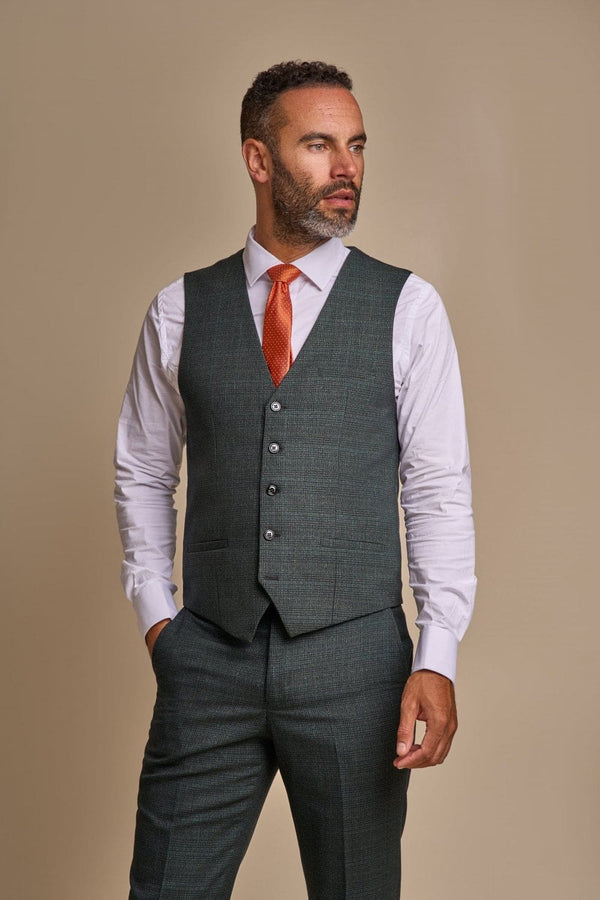Cavani Caridi Men’s Olive Tweed Waistcoat - 34R Suit & Tailoring