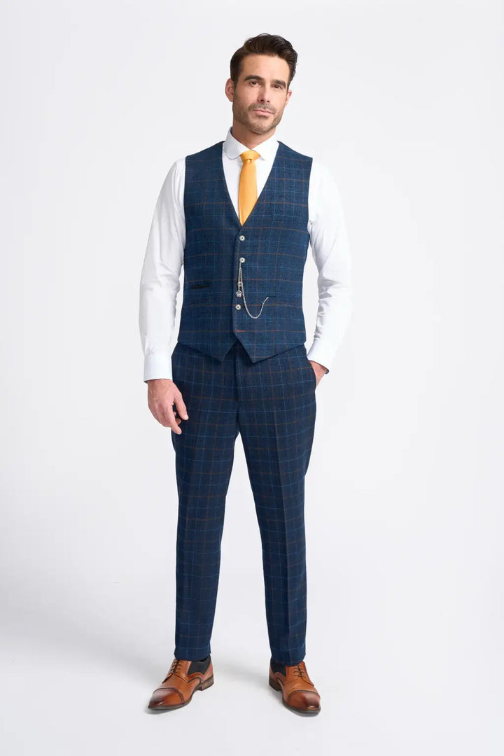 Cavani Cody Blue Check Slim Fit Trousers - Trousers
