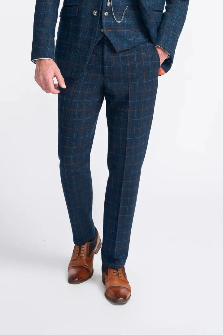 Cavani Cody Blue Check Slim Fit Trousers - 28R - Trousers