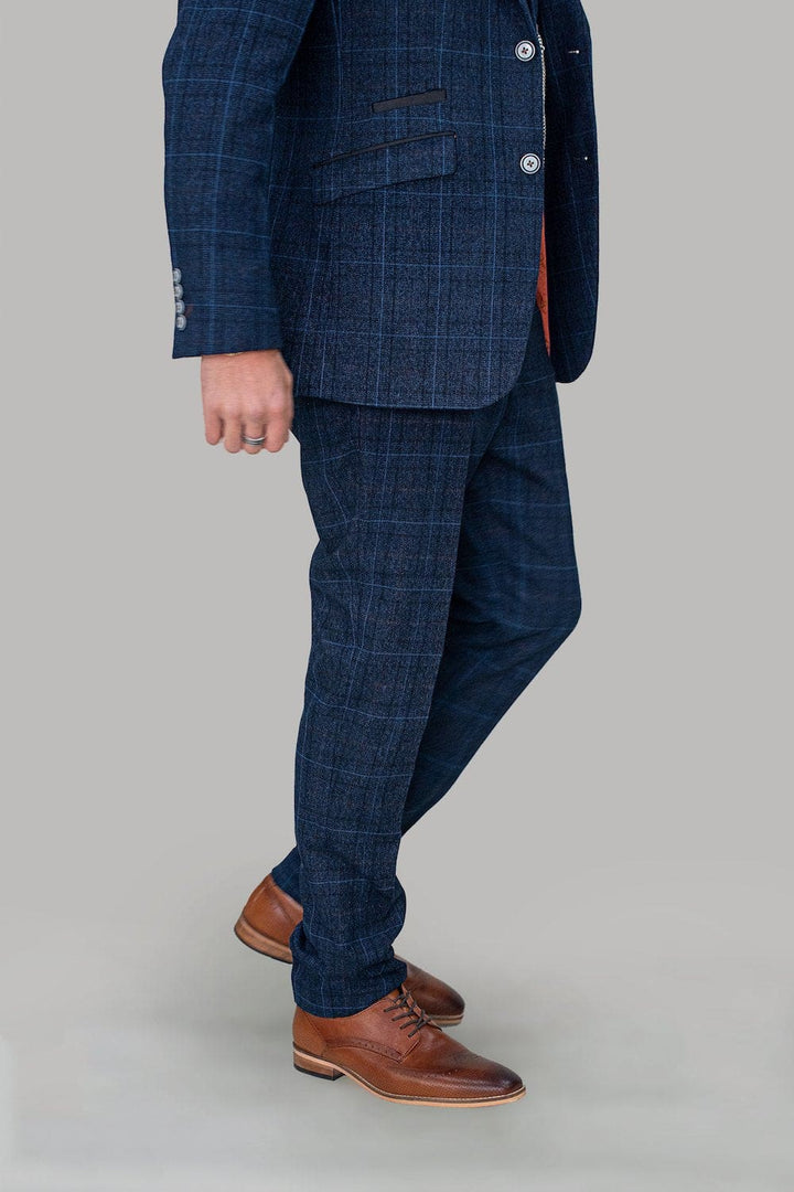 Cavani Cody Blue Check Slim Fit Trousers - Trousers