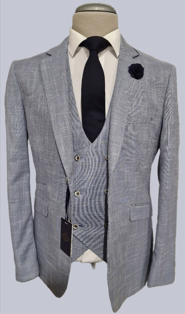 Cavani Colt Light Blue Check Three Piece Suit - Suit & Tailoring