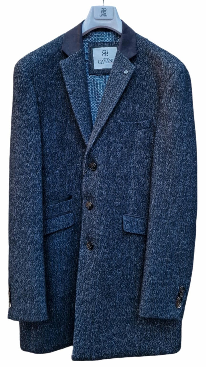 Cavani Fabrini Men’s Navy Check Wool Blend Overcoat - 36R - Coats