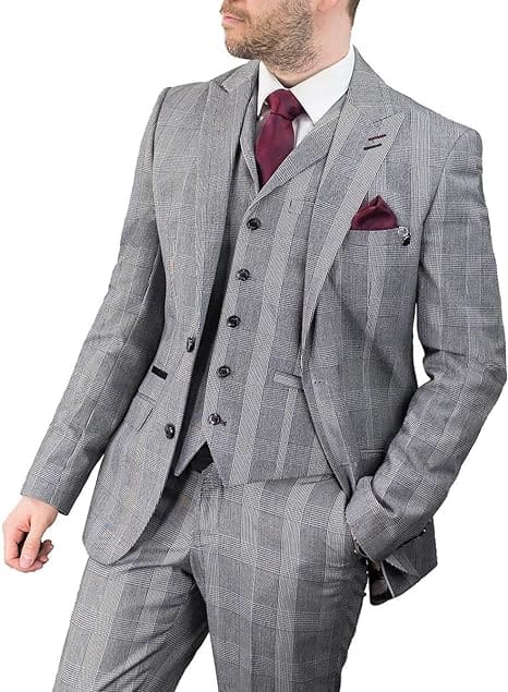 Cavani Flint Grey Check Tweed 3 Piece Suit - 36 - Suits
