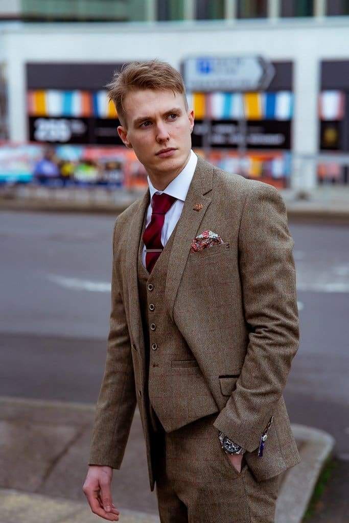 Cavani Gaston Sage Men’s 3 Piece Suit - MENSWEARR.COM - Men’s Tweed Suits