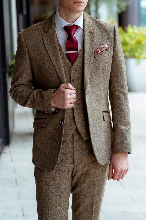 Cavani Gaston Sage Men’s 3 Piece Suit - MENSWEARR.COM - Men’s Tweed Suits