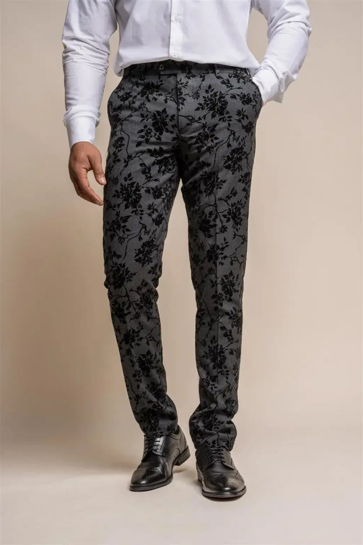 Cavani Georgi Black Floral Suit Trousers - Suit & Tailoring