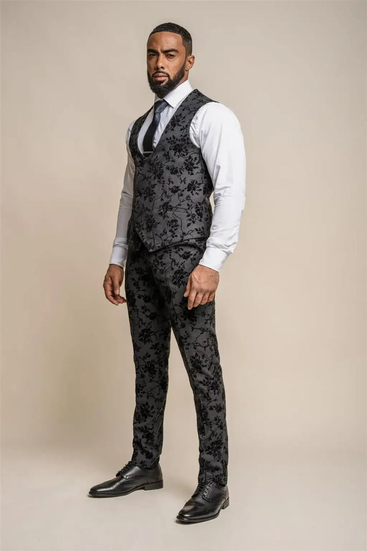 Cavani Georgi Black Floral Suit Trousers - Suit & Tailoring