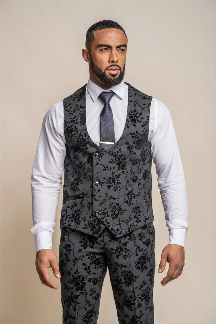 Cavani Georgi Floral Double Breasted Waistcoat - Suit & Tailoring