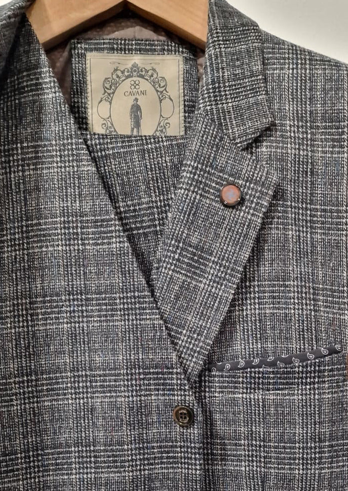 Cavani Henry Grey Check Tweed Suit 44R with 38R Trousers - Suits