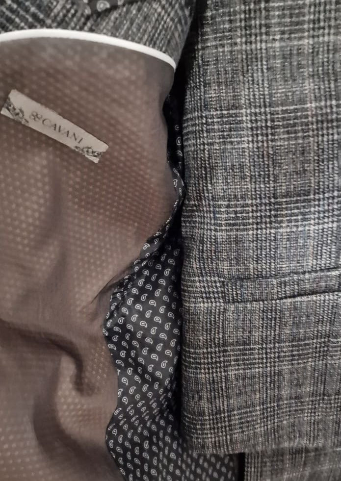 Cavani Henry Grey Check Tweed Suit 44R with 38R Trousers - Suits