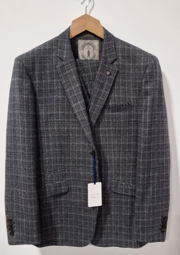 Cavani Henry Grey Check Tweed Suit 44R with 38R Trousers - Suits