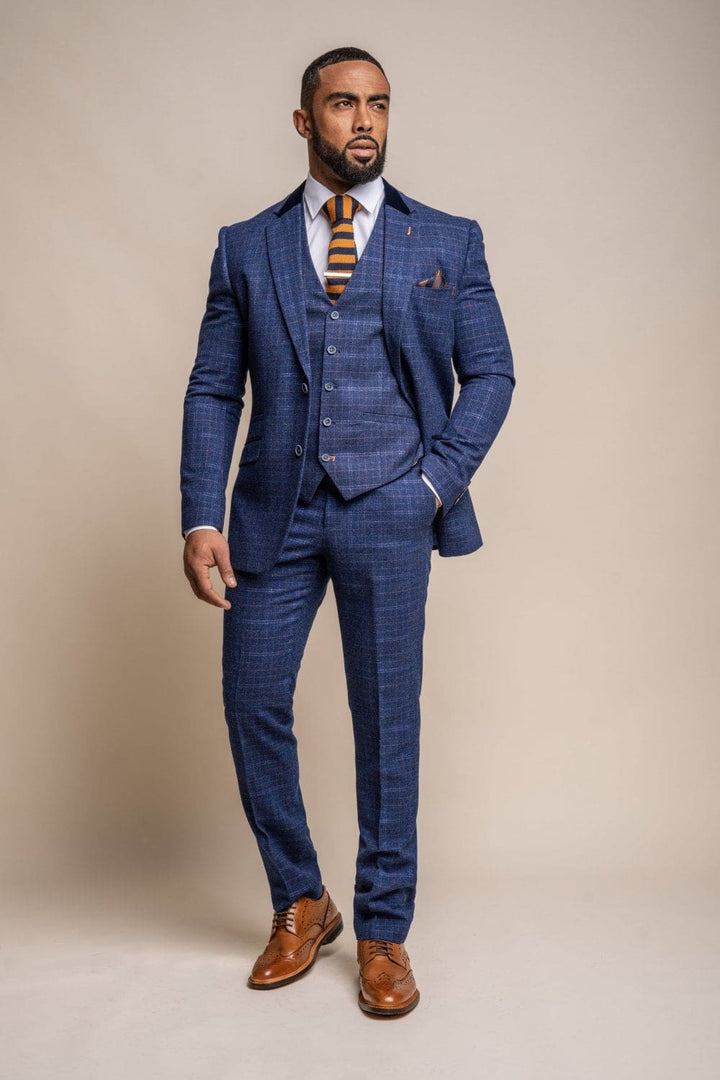 Kaiser Blue Tweed Check Trousers - Suit & Tailoring