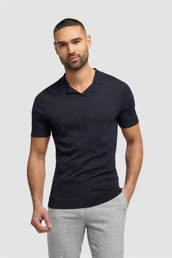 Cavani Men’s Alfan Cuban Collar Knitted Polo Shirts - Navy / S - Knitwear