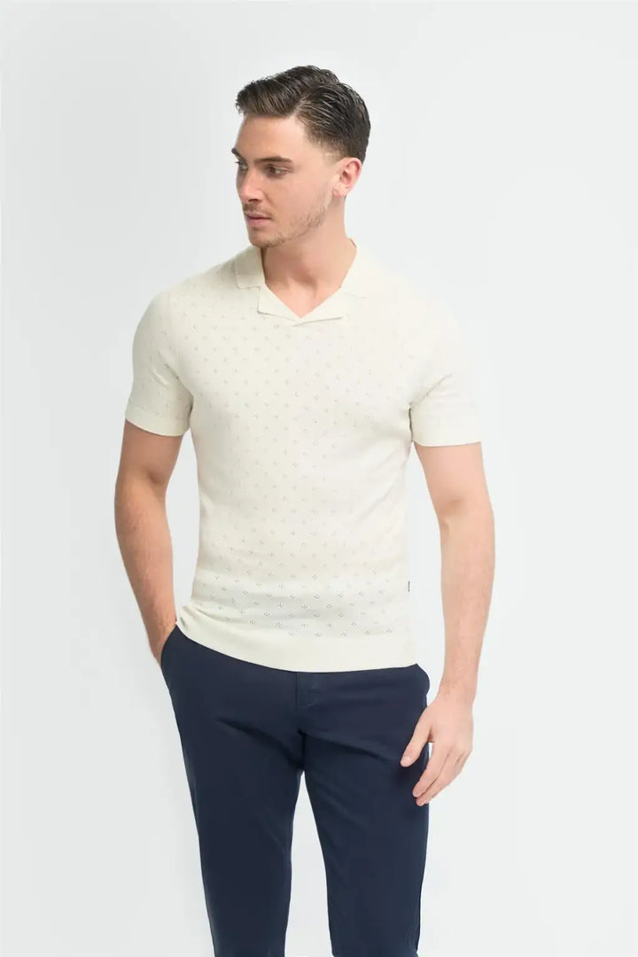 Cavani Men’s Alfan Cuban Collar Knitted Polo Shirts - Ecru / S - Knitwear