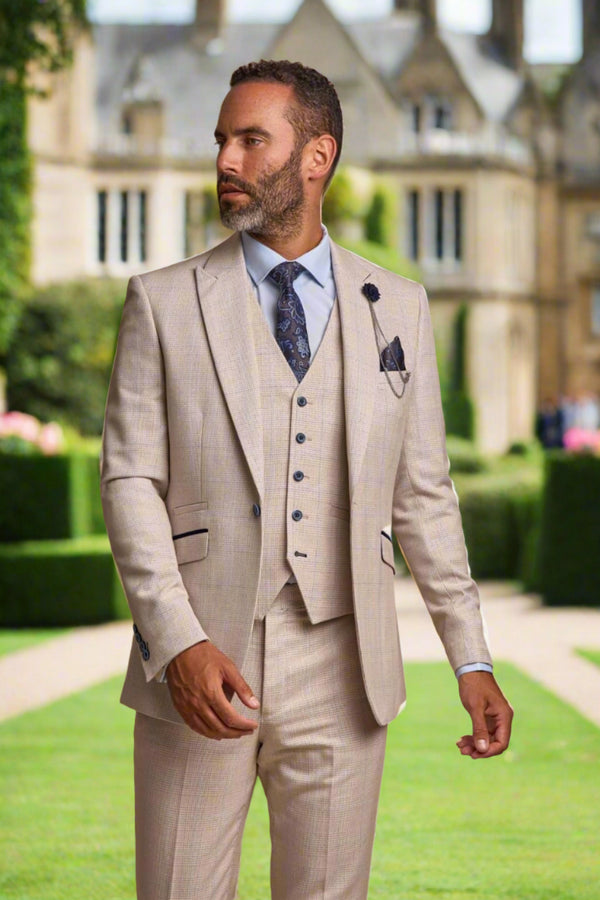 Men’s Cream Three Piece Slim Fit Cavani Caridi Suit for Weddings and Race Days - Trousers