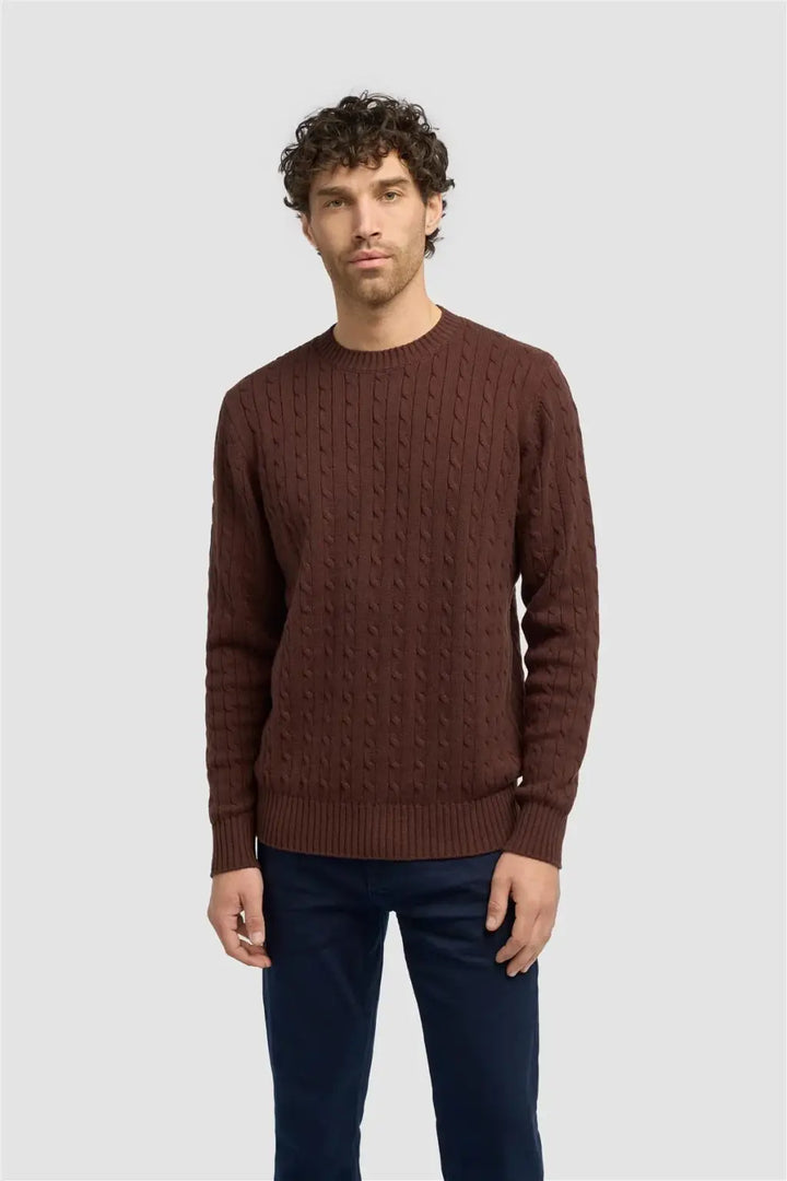 Cavani Men’s Foston Cabel Jumper - Brown / S - Knitwear
