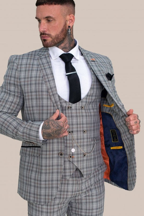 Men’s Grey Check 3 Piece Slim Fit Tweed Suit Cavani Callie - 36R / 30R - Suits
