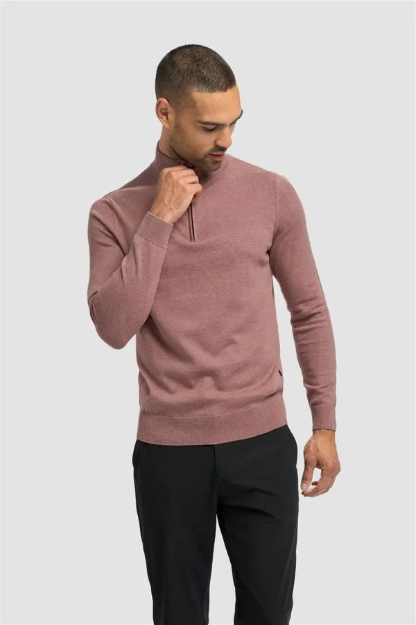 Cavani Men’s Ivano 1/4 Zip Jumper - Mauve / S - Knitwear