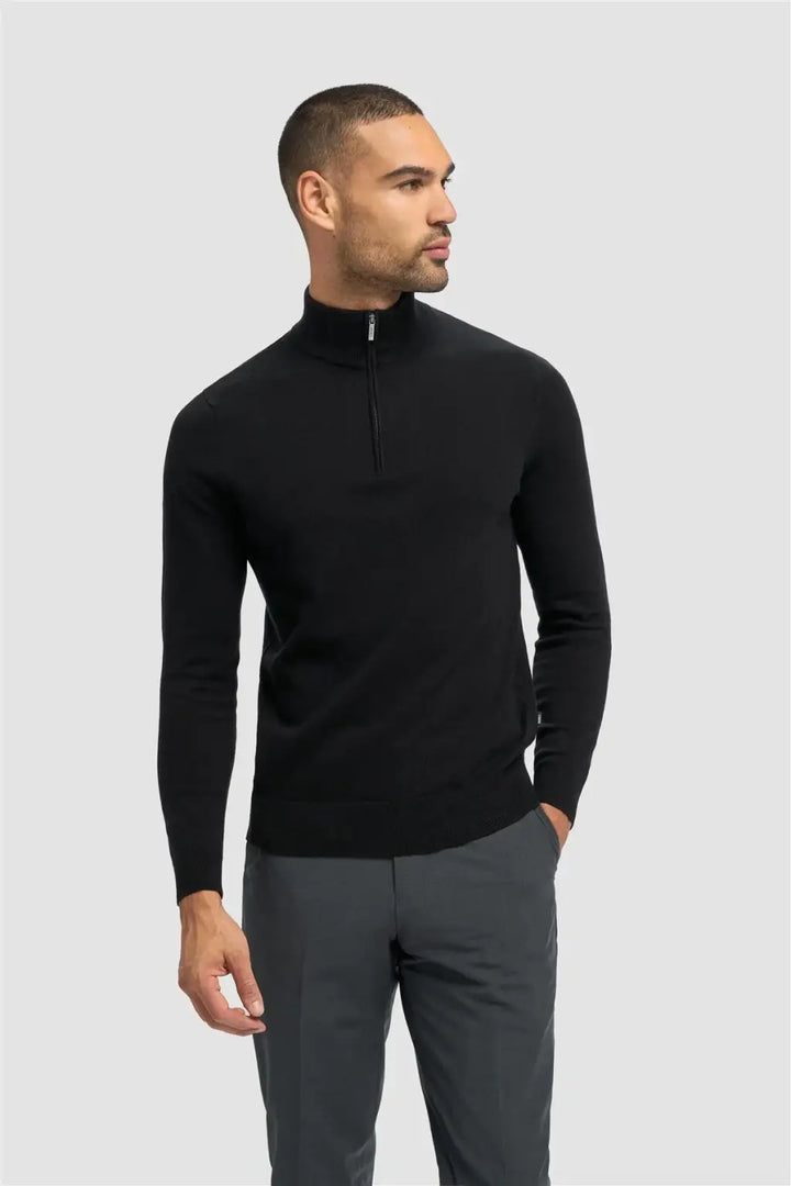 Cavani Men’s Ivano 1/4 Zip Jumper - Black / S - Knitwear