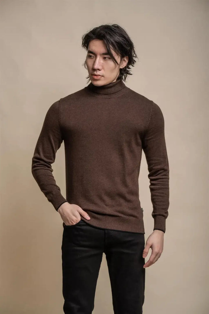 Cavani Men’s Karris Rollneck Jumper - Brown / S - Knitwear