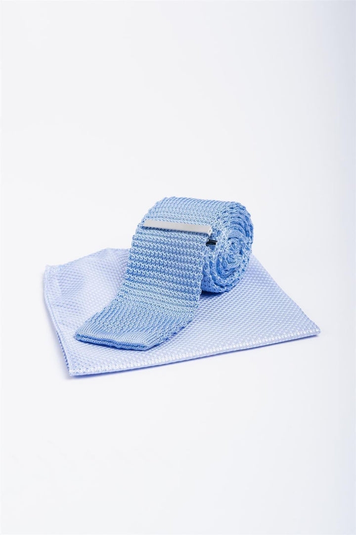 Cavani Men’s Knitted Tie And Hank Set - Sky Blue - Accessories