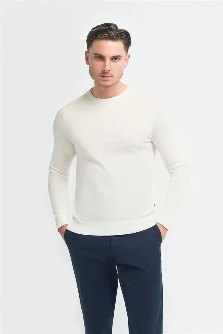 Cavani Men’s Savio Lightweight Crew Neck Jumper - Ecru / S - Knitwear