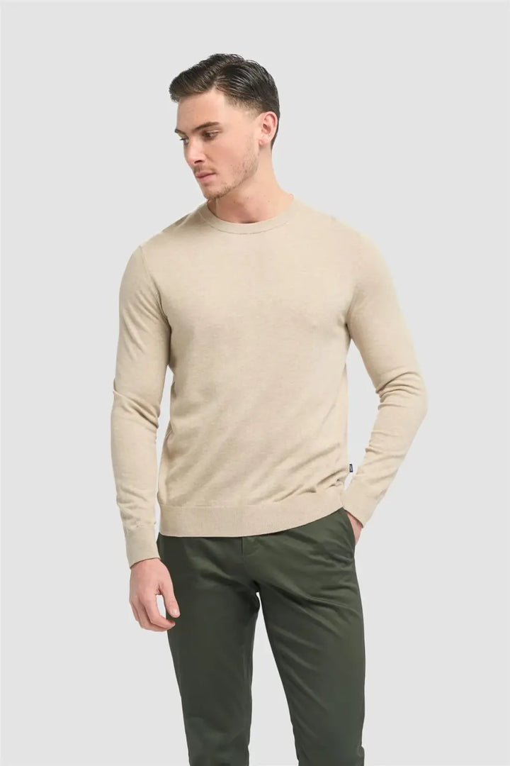 Cavani Men’s Savio Lightweight Crew Neck Jumper - Sand / S - Knitwear