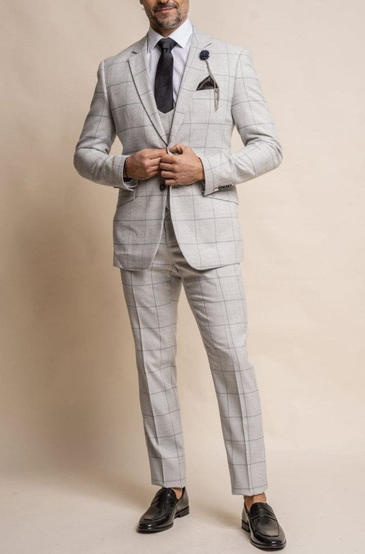Cavani Radika 3 Piece Light Grey Check Tweed Suit - Suit & Tailoring