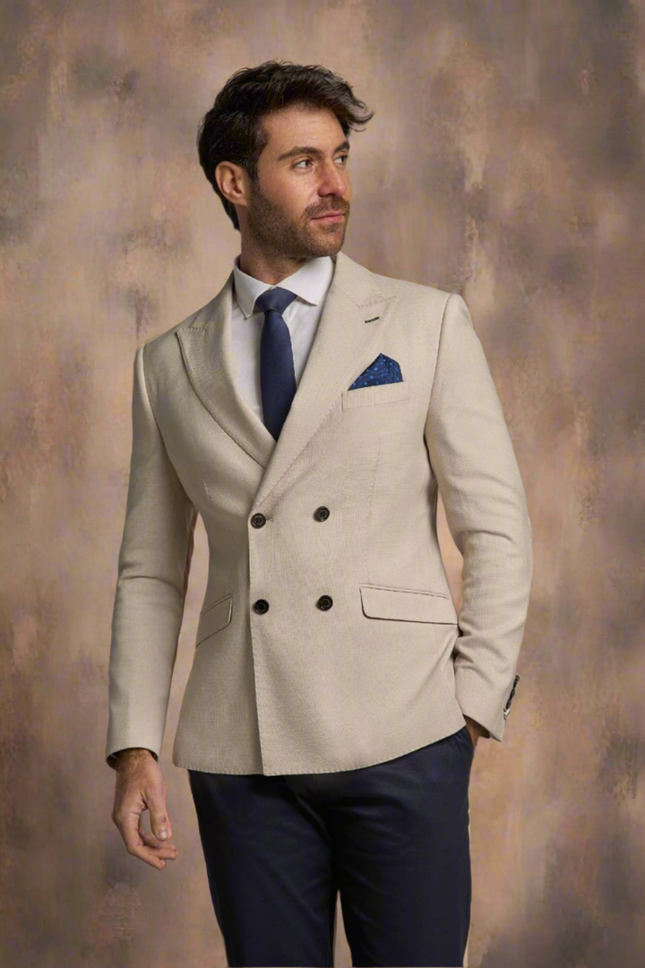 Cavani Romeo Double Breasted Beige Blazer - Jackets