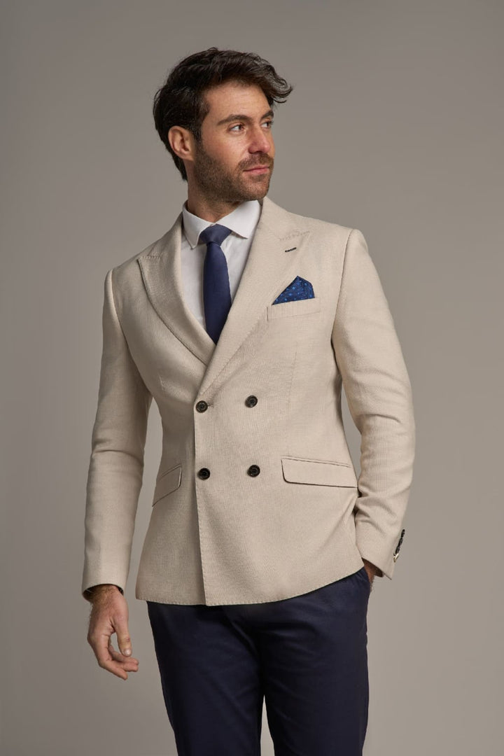 Cavani Romeo Double Breasted Beige Blazer - 34R - Jackets