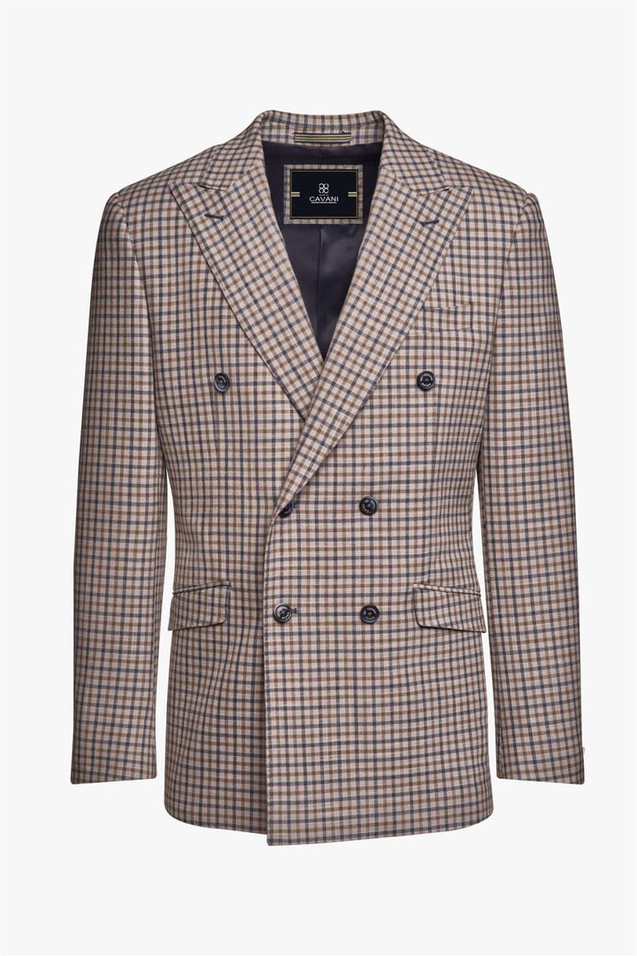 Cavani Sergio Double Breasted Beige Blazer - Suit & Tailoring