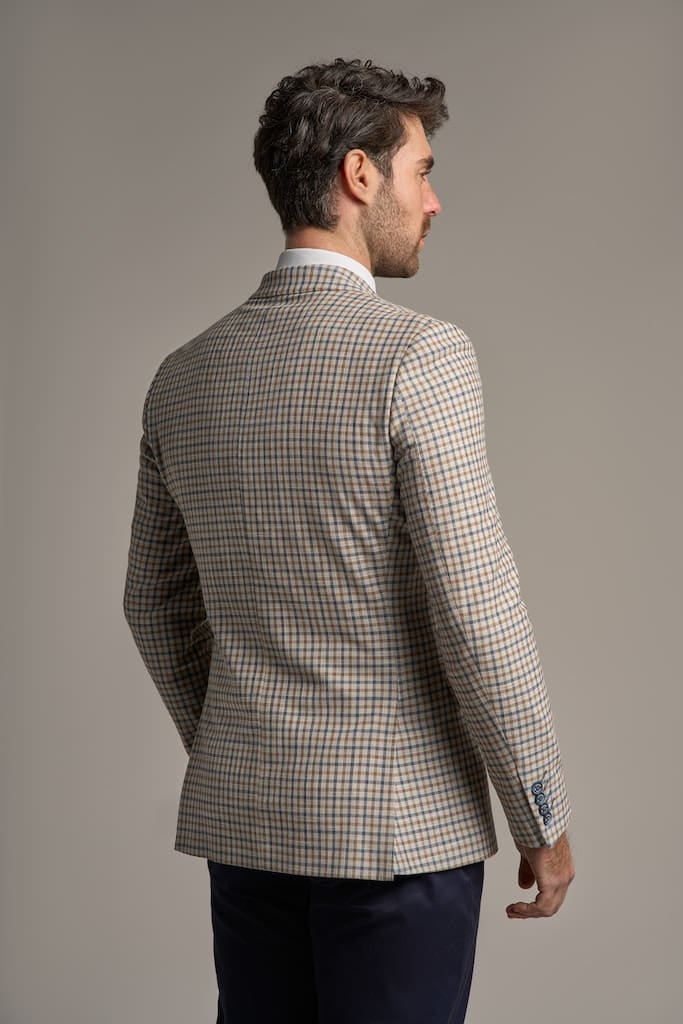 Cavani Sergio Double Breasted Beige Check Blazer - Coats & Jackets