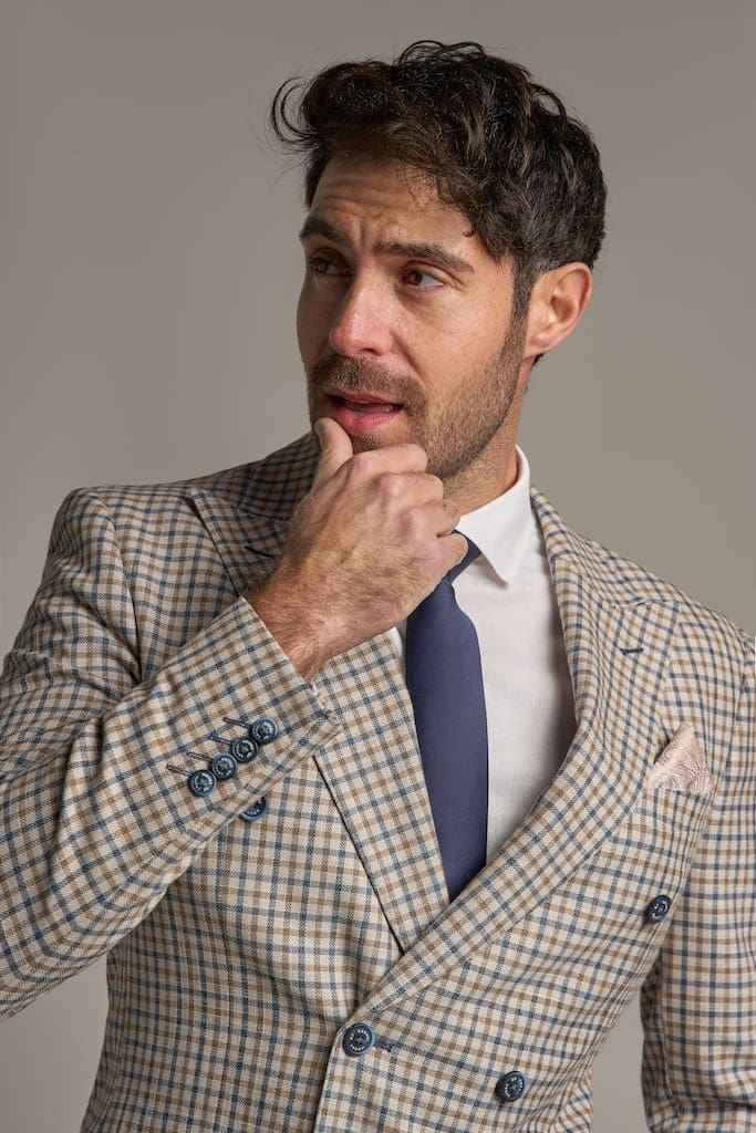 Cavani Sergio Double Breasted Beige Check Blazer - Coats & Jackets