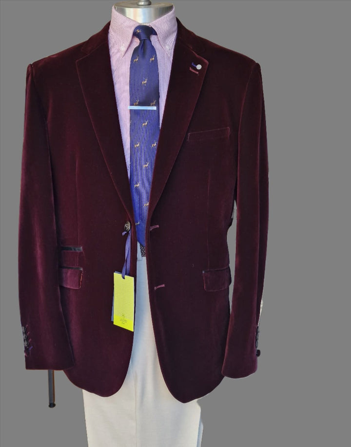 Cavani Sicily Wine Velvet Slim Fit Blazer - Suit & Tailoring