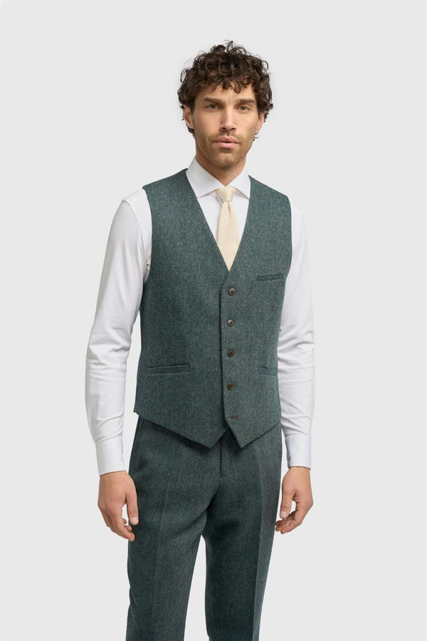 Cavani Thomas Lush Olive Tweed Waistcoat - UK-34R |EU-44 - Waistcoat