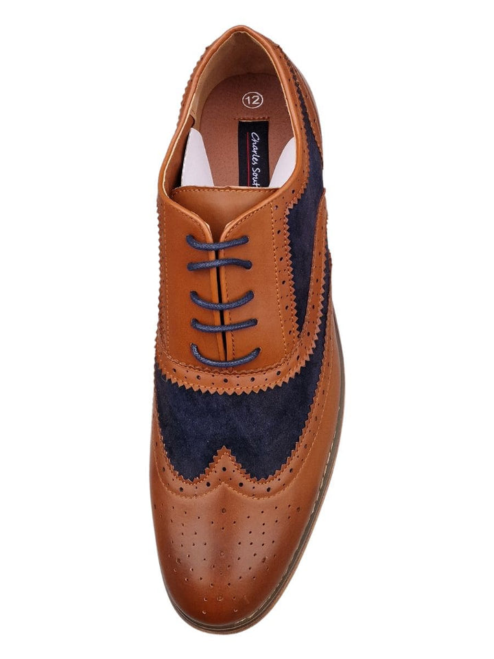 Charles Gatsby Edward Men’s Tan Navy 5 Eye Brogue Oxford Shoes - Shoes