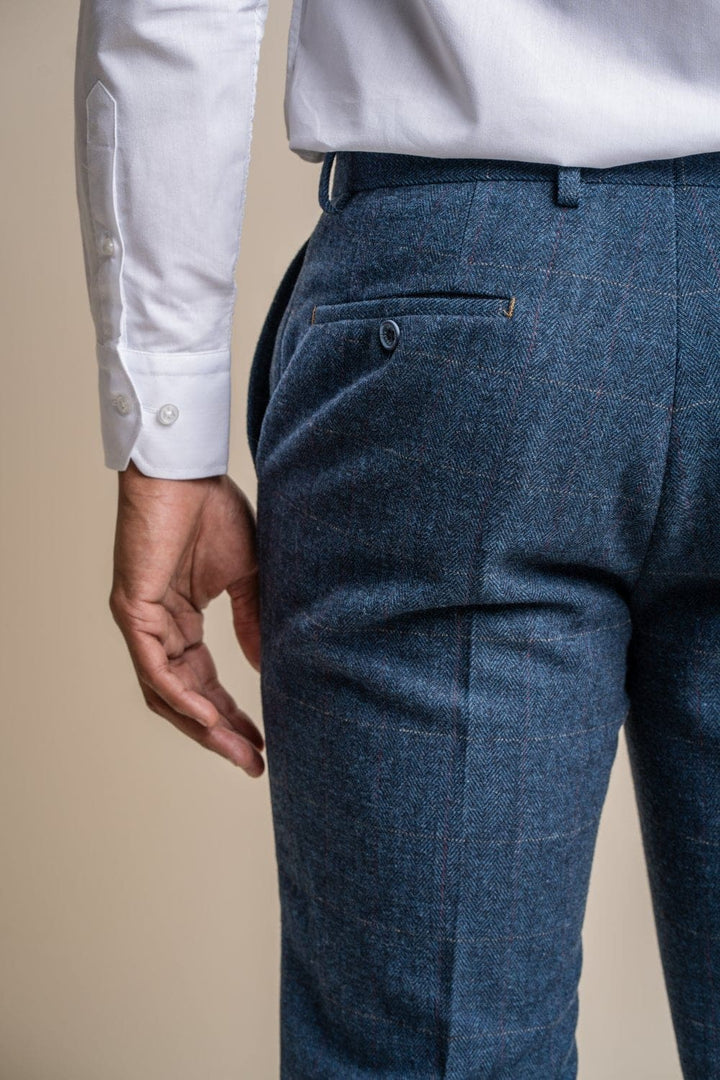 Cavani Carnegi Men’s Blue Slim Fit tweed Check Trousers - Trousers